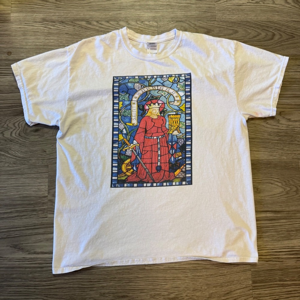 Y2K Saint Barbara Stained Glass Graphic T-Shirt White Gildan XL